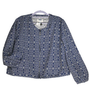 NEW Old Navy Blazer Jacket Womens XL Blue Geo Full Zip Pockets Cotton Blend